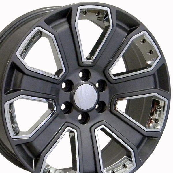 Chevy Rim Front View Silverado Wheels CV93B 22x9 Gunmetal w/Chrome Next Gen Chevy Silverado Rims